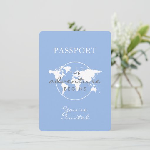 Baby Shower Passport Travel Theme Dusty Blue Invitation | Zazzle