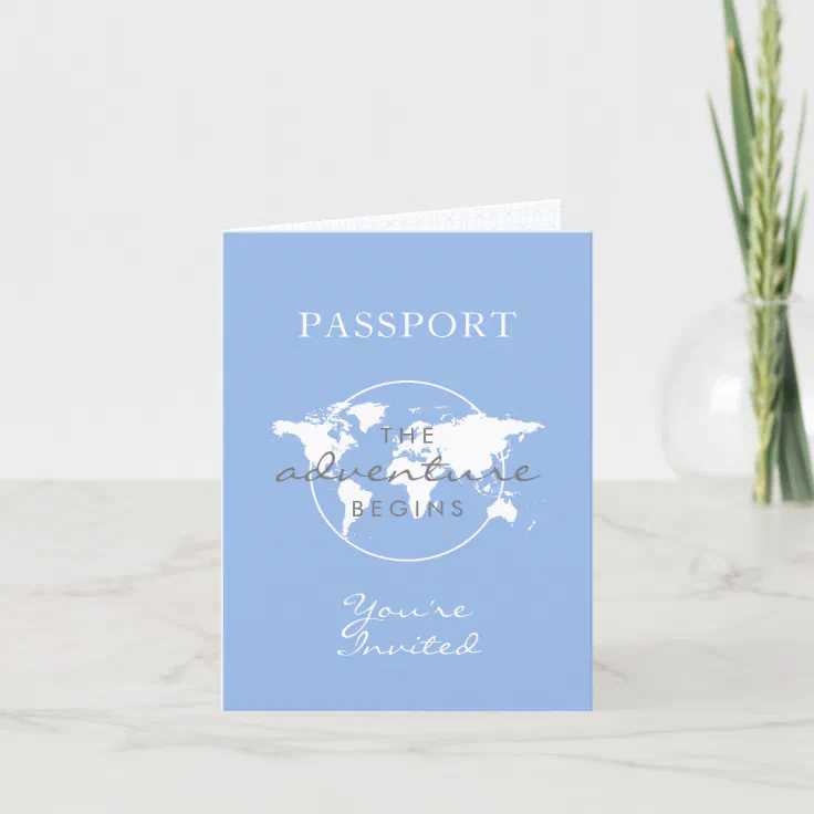 Baby Shower Passport Travel Theme Dusty Blue Invitation | Zazzle