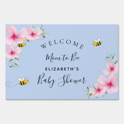 Baby Shower pastel blue boy florals mom to bee Sign