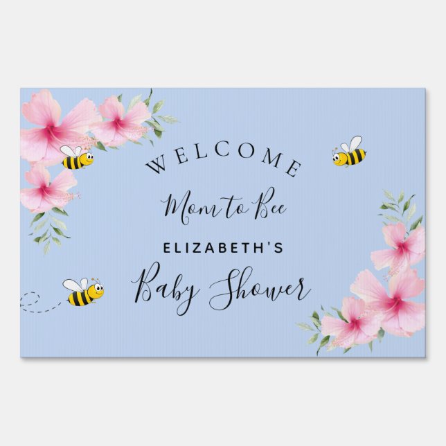 Baby Shower pastel blue boy florals mom to bee Sign (Front)