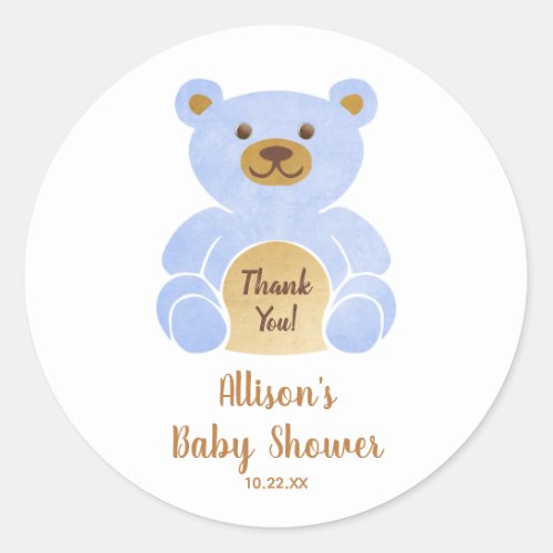 Baby Shower Pastel Blue Teddy Bear Thank You Classic Round Sticker