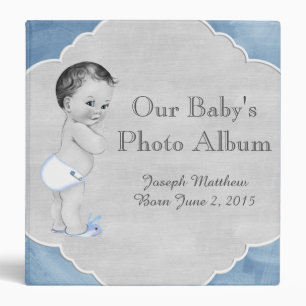 Baby Shower Pastel Blue Vintage Little Boy 3 Ring Binder