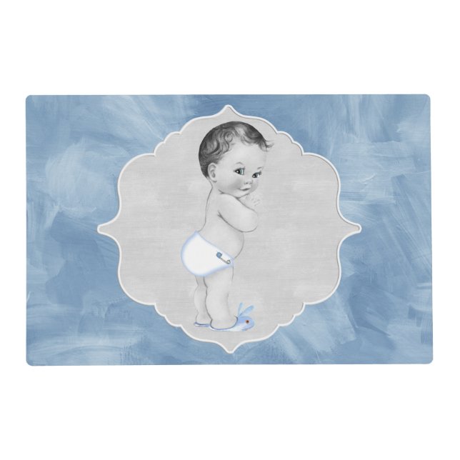 Baby Shower Pastel Blue Vintage Little Boy Placemat (Front)