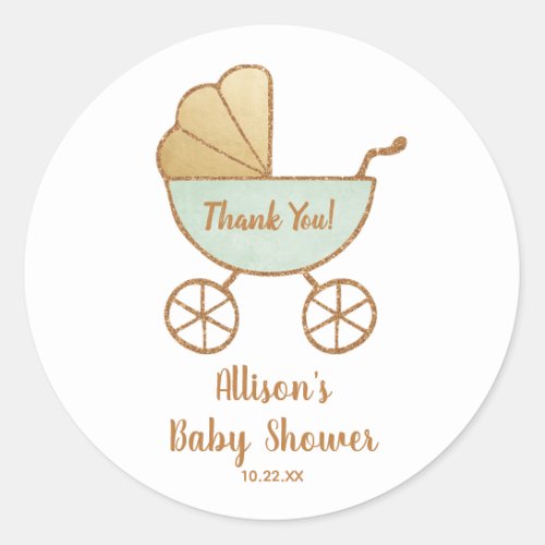 Baby Shower Pastel Green Retro Carriage Thank You Classic Round Sticker