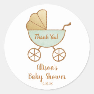 Baby Shower Pastel Green Retro Carriage Thank You Classic Round Sticker