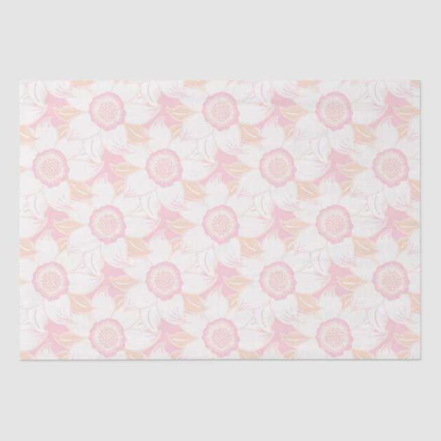 Baby Shower Pastel Pink White Floral Pattern Tissue Paper (Front)