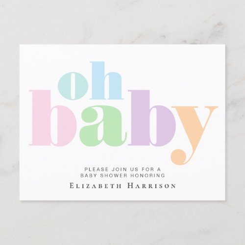 Baby Shower Pastel Typography Invitation Postcard