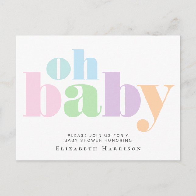 Baby Shower Pastel Typography Invitation Postcard (Front)