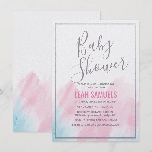 Baby Shower Pastel Watercolor Invitation (Front/Back)