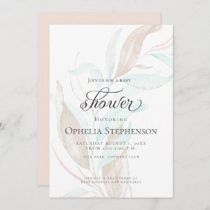 BABY SHOWER Pastel Watercolor Wispy Foliage Invitation