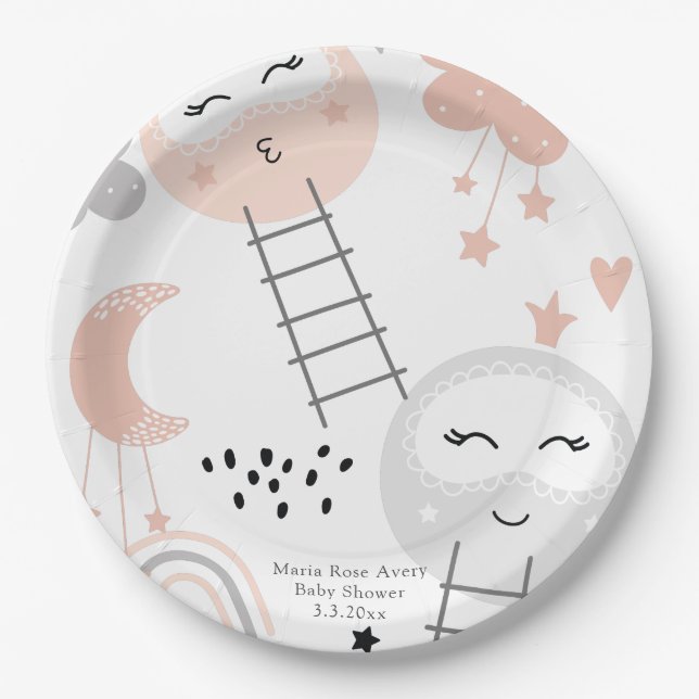 Baby Shower Pathway to the Moon Personalized Paper Plates (Front)