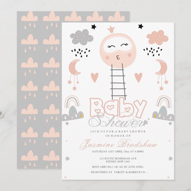 Baby Shower Pathway to the Moon Pink Invitation (Front/Back)