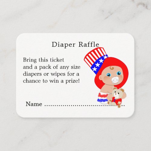 Baby Shower Patriotic Red White Blue Diaper Raffle Enclosure Card