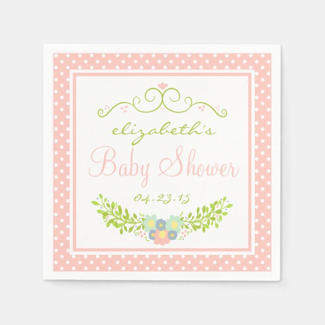 Baby Shower Peach Floral Paper Napkins (Front)
