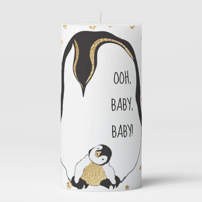 Baby Shower Penguin Baby 3 x 6" Pillar Candle (Front)