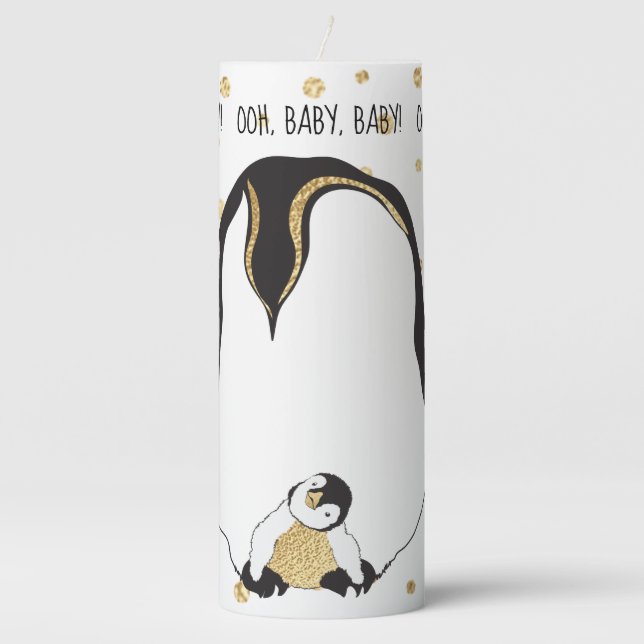 Baby Shower Penguin Baby 3 x 8" Pillar Candle (Front)