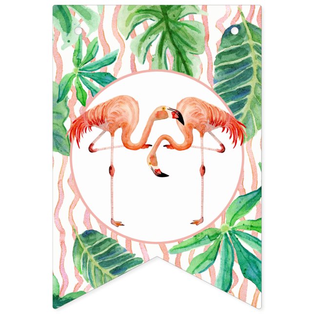 Baby Shower Pennant Bunting Flamingo Leaf Stripe Flags (First Flag)