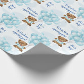 Blue Baby Boy Teddy Bear Watercolor Baby Shower Wrapping Paper, Zazzle