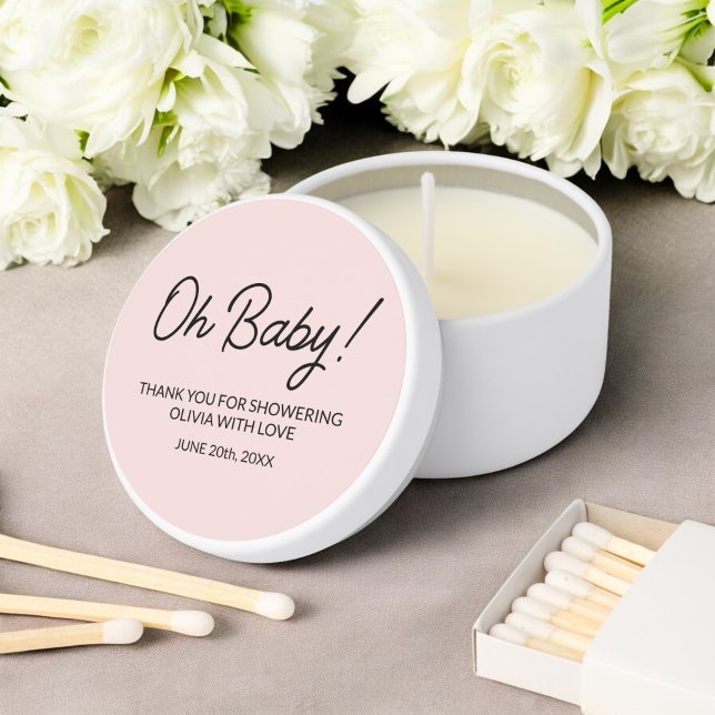 Baby Shower Personalized Blush Pink Oh Baby Mini Candle Favors (Creator Uploaded)