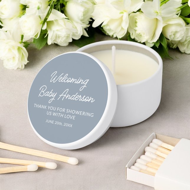 Baby Shower Personalized Dusty Blue Mini Candle Favors (Creator Uploaded)