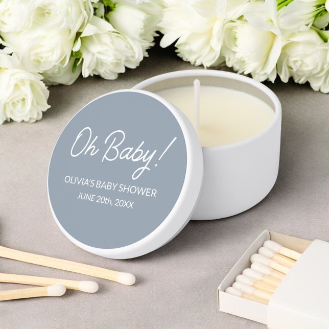 Baby Shower Personalized Dusty Blue Oh Baby Mini Candle Favors (Creator Uploaded)