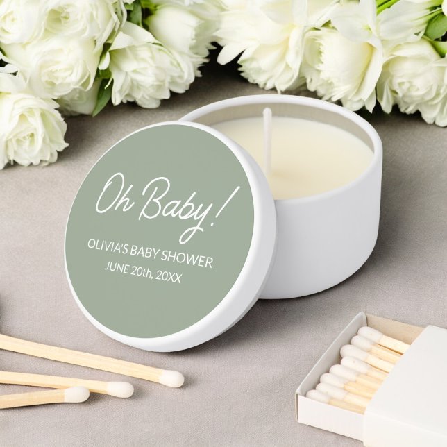 Baby Shower Personalized Sage Green Oh Baby Mini Candle Favors (Creator Uploaded)