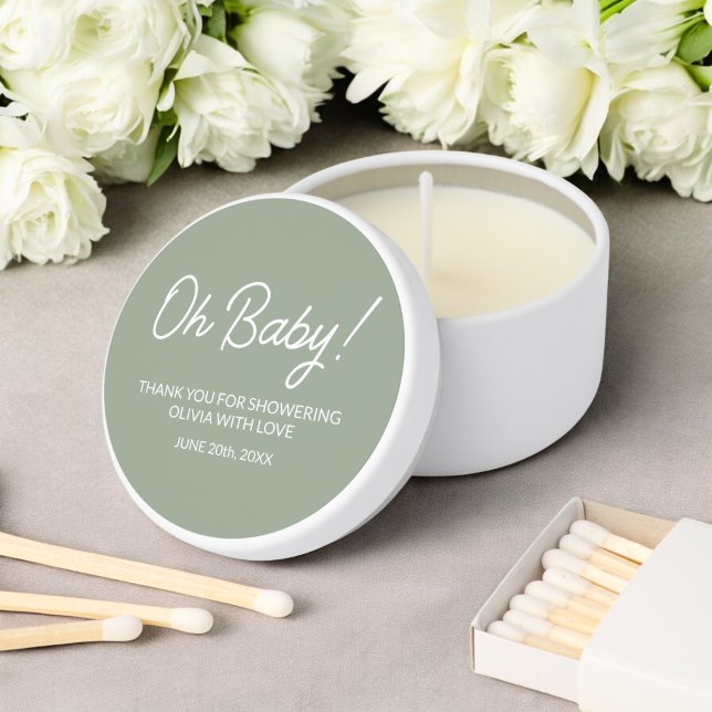 Baby Shower Personalized Sage Green Oh Baby Mini Candle Favors (Creator Uploaded)