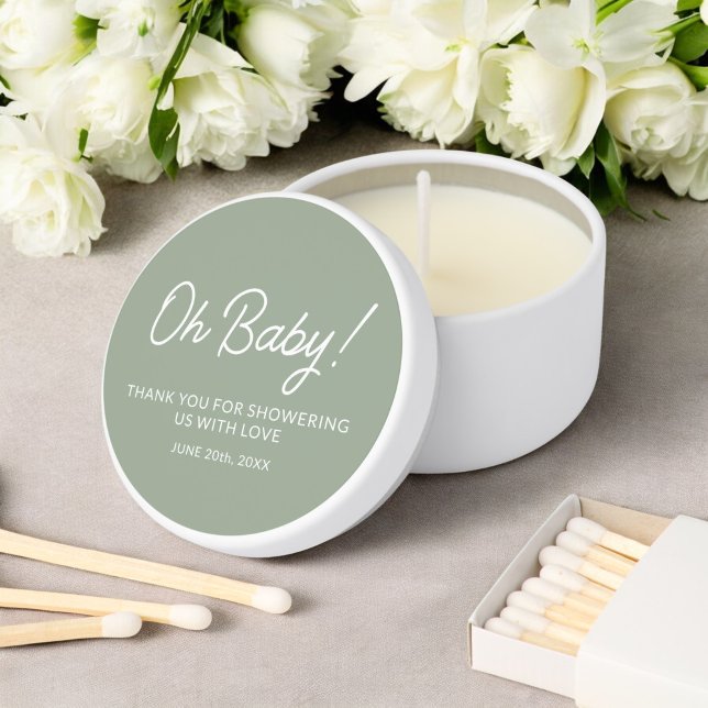 Baby Shower Personalized Sage Green Oh Baby Mini Candle Favors (Creator Uploaded)
