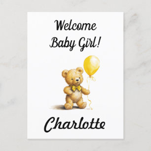 Baby Shower, Personalized Teddy Bear Card, Unisex, Postcard