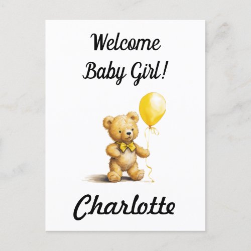 Baby Shower Personalized Teddy Bear Card Unisex Postcard
