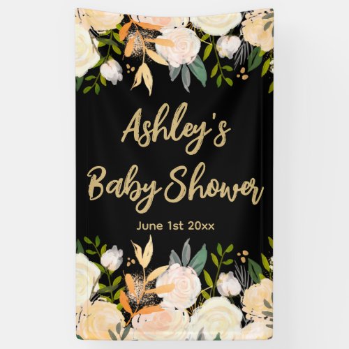 Baby Shower Photo Booth Backdrop Floral Prop Black Banner