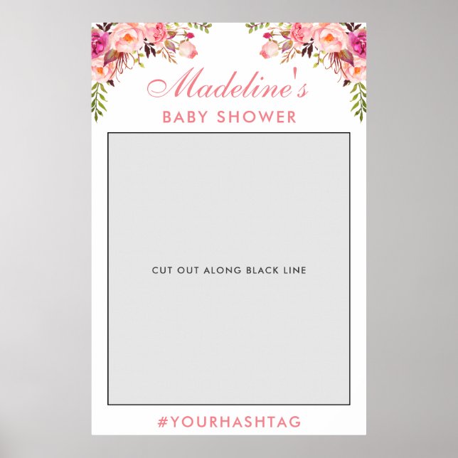 Baby Shower Photo Booth Prop | Pink Blush Floral Poster (Front)