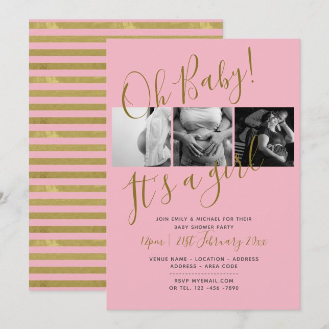 Baby Shower Photo Collage Invitation BLUSH PINK (Front/Back)
