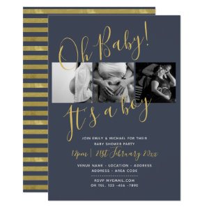 Baby Shower Photo Collage Invitation Midnight BLUE