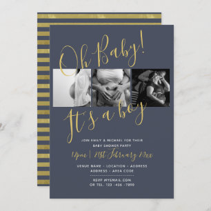 Baby Shower Photo Collage Invitation Midnight BLUE