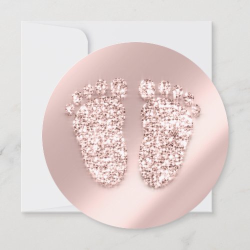 Baby Shower Photo Confetti Feet Rose Gold Invitation