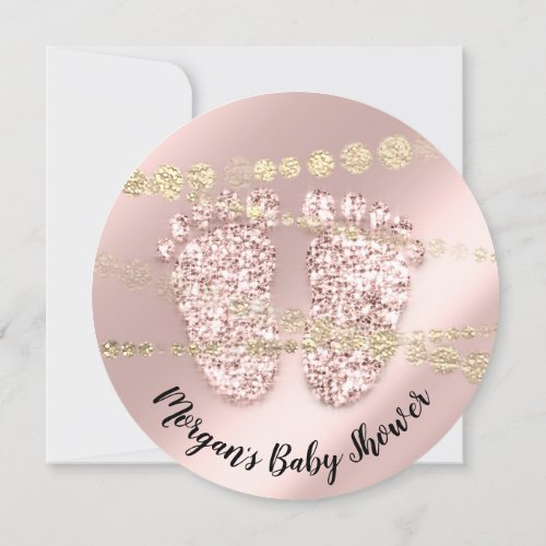 Baby Shower Photo Confetti Pink Feet Gold Invitation