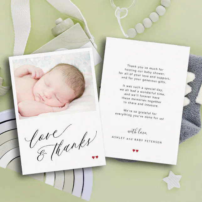 Baby shower photo love and thanks thank you note card | Zazzle