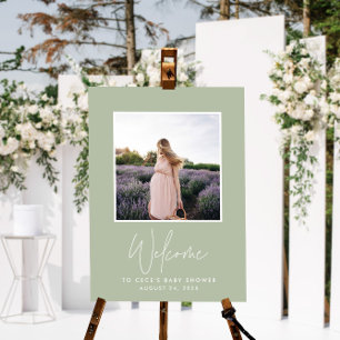 Baby shower photo modern minimal sage green foam board