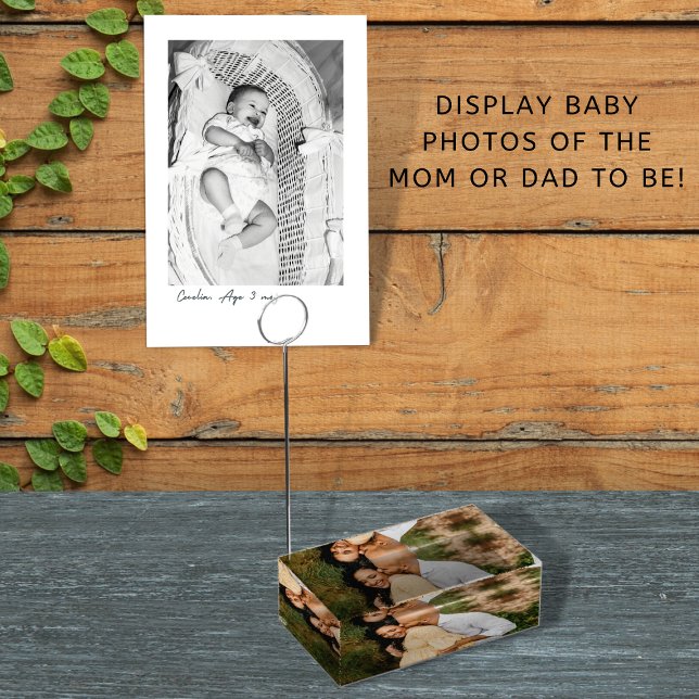 Baby Shower Photo Table Sign Place Card Holder (Add your pregnancy photo to this custom card holder for your baby shower displays!)