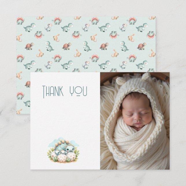 Baby Shower Photo Thank You Note Dinosaur Dino (Front/Back)