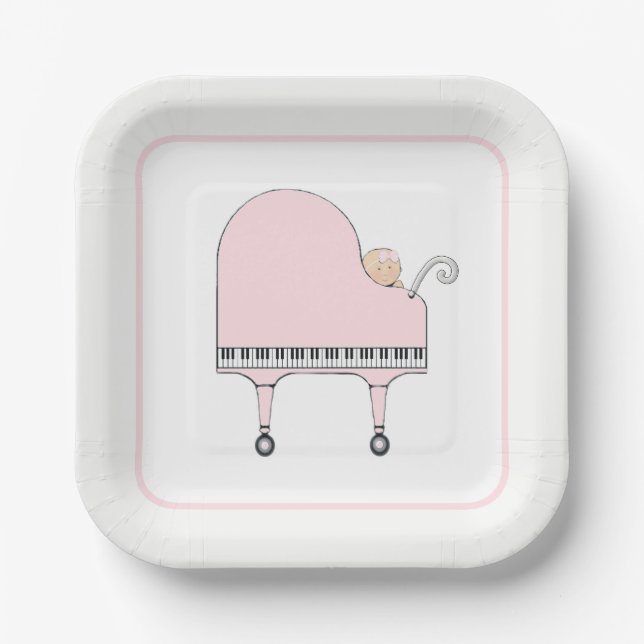 Baby Shower Piano Music Paper Plates (Front)