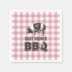 Baby Shower Pig Roast BBQ Pink Gingham Paper Napkins