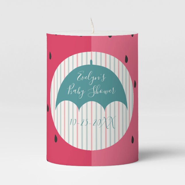 Baby Shower Pillar 3 x 4" Candle Watermelon Stripe (Front)