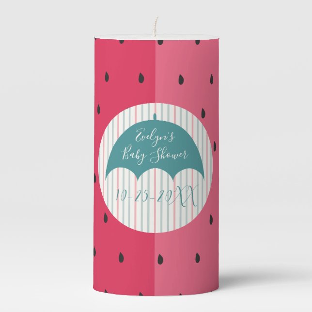 Baby Shower Pillar 3 x 6" Candle Watermelon Stripe (Front)
