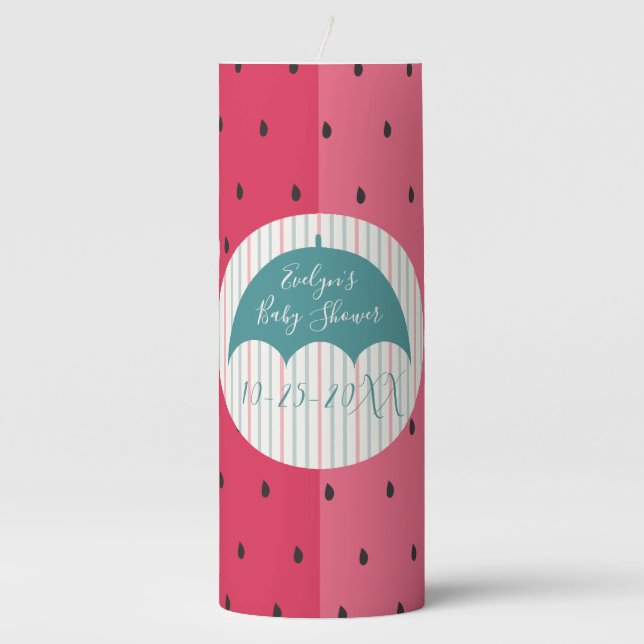 Baby Shower Pillar 3 x 8" Candle Watermelon Stripe (Front)