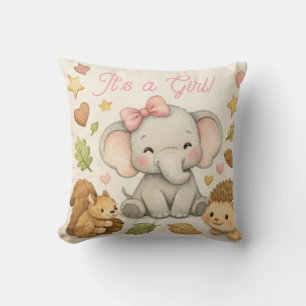 Baby Shower Pillow Girl Elephant   It's a Girl