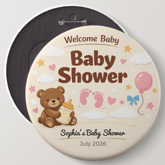 Baby Shower Pin | Welcome Baby | Teddy Bear (Front & Back)
