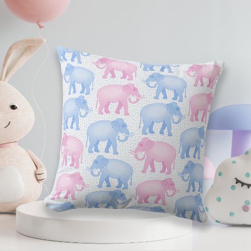 Baby Shower Pink and Blue Elephants Throw Pillow