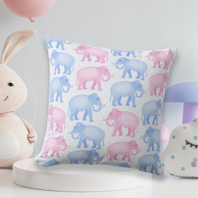 Baby Shower Pink and Blue Elephants Throw Pillow (Creator Uploaded)